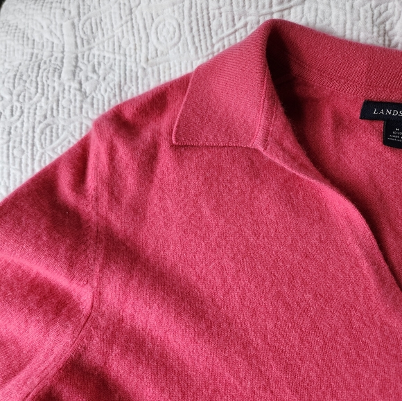 Land's End Cashmere Long Sleeve Polo Soft Pink Collared Sweater - Picture 9 of 9